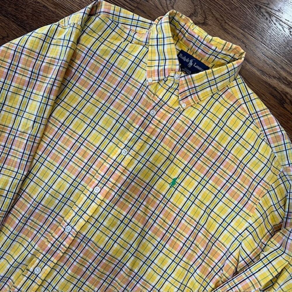 Polo Ralph Lauren Blake Long Sleeve Button Down Shirt Mens L Tartan Plaid Yellow